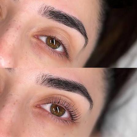 Before and after brow lamination with a Korean lash lift at Studio One Six in Las Cruces